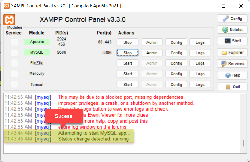Sucess - Xamp can not start mysql | xampp can not start apache | [SOLVED in 1 Minutes]-Datainflow