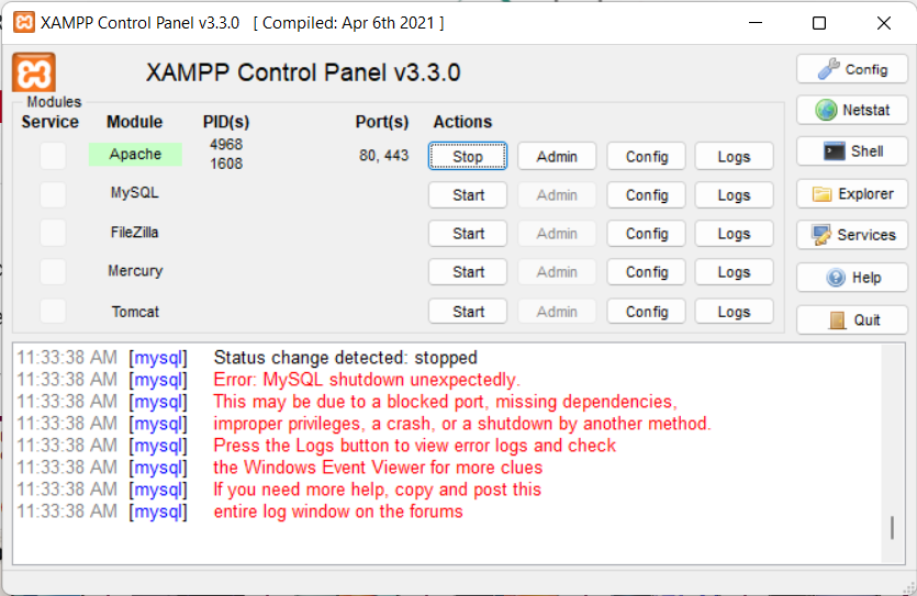 error sql - Xamp can not start mysql | xampp can not start apache | [SOLVED in 1 Minutes]-Datainflow
