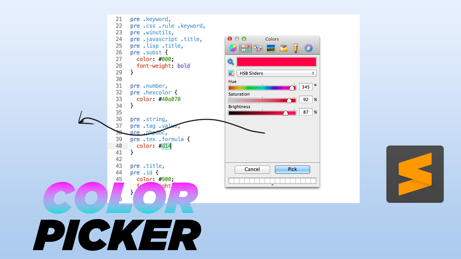 COLOR PICKER - 5 must have addons and plugins every web developer must have in sublime text 3 - datainflow